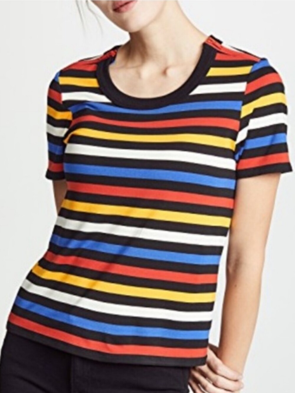 Veronica Beard Falk Striped Scoop Neck Tee Size 6 Retro Ribbed Top Indie Sleaze